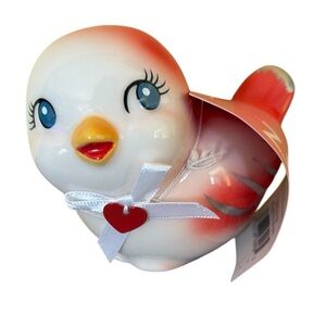 Chirpy Ceramic Bird Figurine with Heart Tag